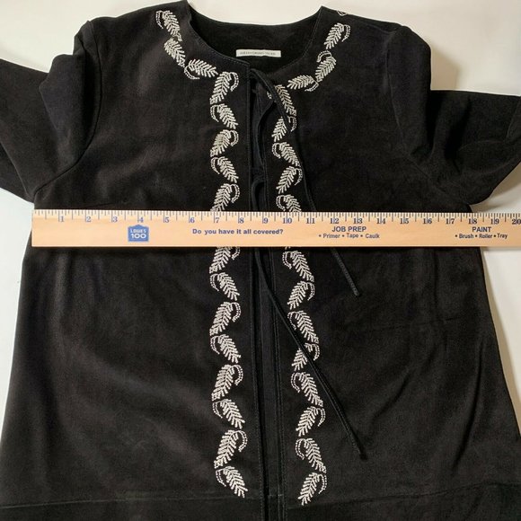 Alexa Chung x AG Walker Coat Embroidered Suede Leather Black XS - Picture 12 of 13